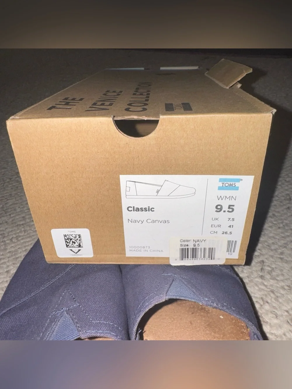 Toms Navy Canvas Slip-On with Multicolor Striped Lining